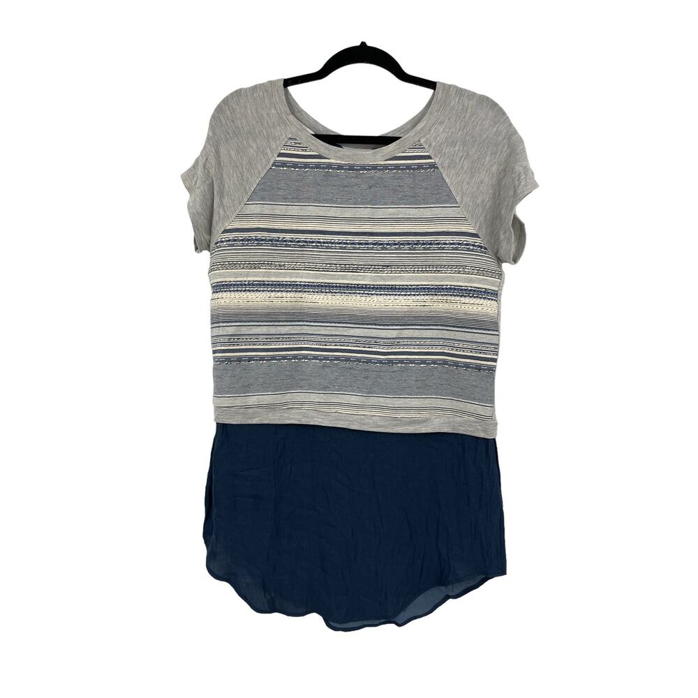 Anthropologie Shirt Womens Medium Left Coast Baseball Tee Gray Navy Dolan